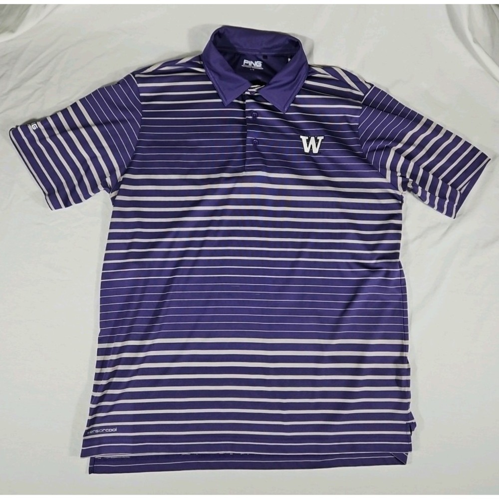 Ping Sensorcool Golf Polo Striped University Of Washington Huskies Mens Large